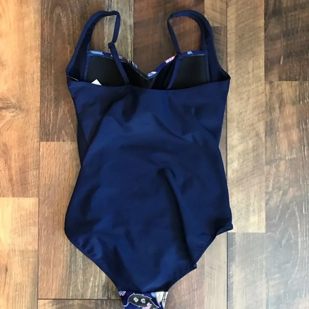 Romenza Targo one piece women’s swimsuit bathing suit blue floral print Size M